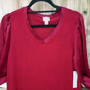 CHICOS cranberry red NEW WT Blouse gorgeous sleeves family photos holiday party